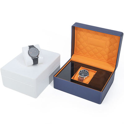 Cuadro de relojes de cuero de PU con revestimiento suave en el tacto Embalaje de lujo con interior de madera elegante