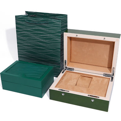 Caja de relojes de madera verde de alta gama para el embalaje de regalos de lujo con bolsa de toque invertida