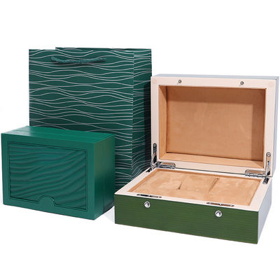 Caja de relojes de madera verde de alta gama para el embalaje de regalos de lujo con bolsa de toque invertida