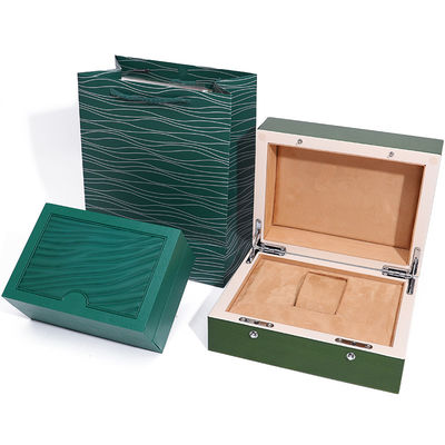 Caja de relojes de madera verde de alta gama para el embalaje de regalos de lujo con bolsa de toque invertida