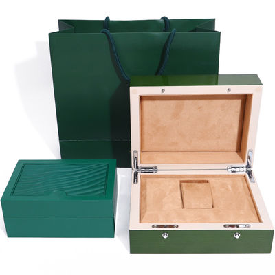 Caja de relojes de madera verde de alta gama para el embalaje de regalos de lujo con bolsa de toque invertida