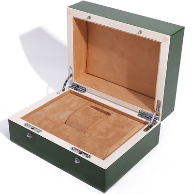 Caja de relojes de madera verde de alta gama para el embalaje de regalos de lujo con bolsa de toque invertida