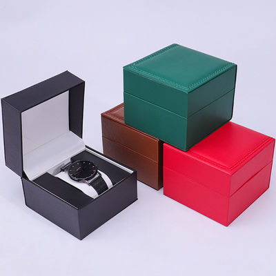 Caja de almacenamiento de relojes de cuero PU de alta gama con interior de madera para envases de lujo