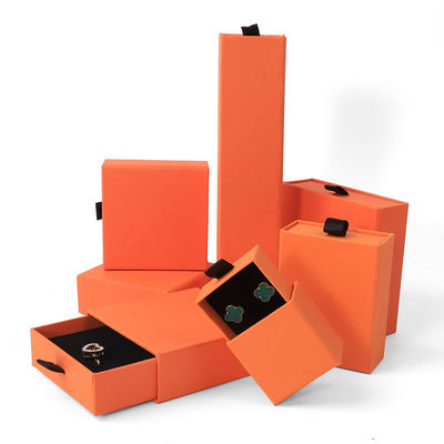 Fabricación al por mayor Eco Amigable regalo de alta calidad Caja de joyería personalizado anillo personalizado collar de orejas brazalete embalaje cartón naranja Papel cajón de joyería caja con logotipo