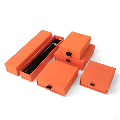 Fabricación al por mayor Eco Amigable regalo de alta calidad Caja de joyería personalizado anillo personalizado collar de orejas brazalete embalaje cartón naranja Papel cajón de joyería caja con logotipo
