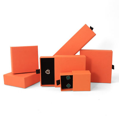 Fabricación al por mayor Eco Amigable regalo de alta calidad Caja de joyería personalizado anillo personalizado collar de orejas brazalete embalaje cartón naranja Papel cajón de joyería caja con logotipo