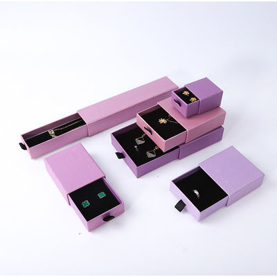 comprar Fabricación al por mayor Eco amigable regalo de alta calidad Caja de joyería personalizado anillo personalizado collar de orejas brazalete embalaje cartón púrpura Papel cajón de joyería caja con logotipo online manufacture