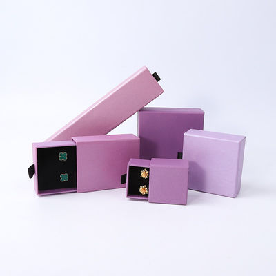 Fabricación al por mayor Eco amigable regalo de alta calidad Caja de joyería personalizado anillo personalizado collar de orejas brazalete embalaje cartón púrpura Papel cajón de joyería caja con logotipo