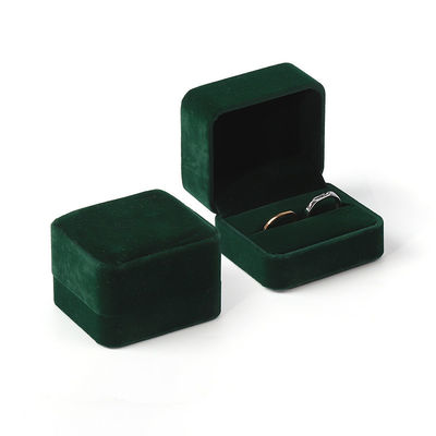 Cuadrado verde oscuro Veludo Joyería anillo de boda embalaje flip caja de joyas