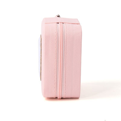 Caja de almacenamiento de joyas portátil pequeña de cuero Pu con cuentas de terciopelo rosa