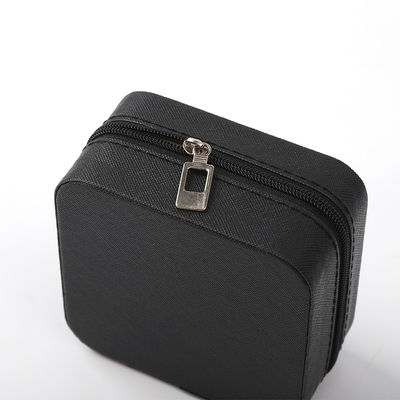 Joyería de lujo caja de almacenamiento de regalos logotipo personalizado portátil de cuero pequeño organizador de viaje negro