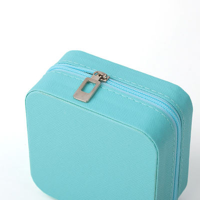 Caso de viaje organizador de joyas de piel pequeña portátil azul celeste