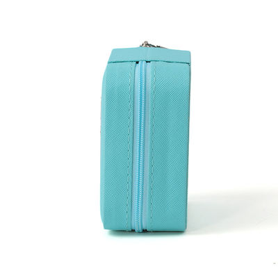 Caso de viaje organizador de joyas de piel pequeña portátil azul celeste