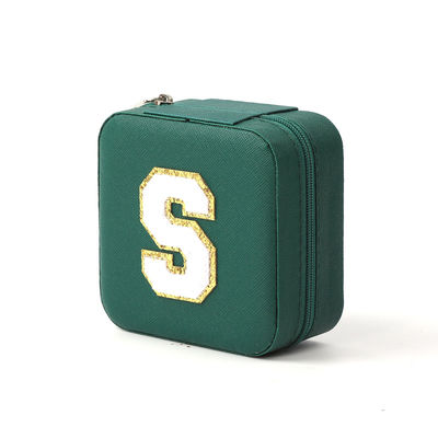 Caja de almacenamiento de joyas de regalo portátil personalizada de cuero pequeño verde oscuro Organizador de joyas Caja de almacenamiento de joyas