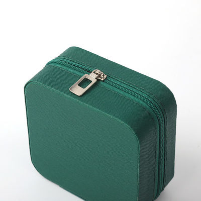 Caja de almacenamiento de joyas de regalo portátil personalizada de cuero pequeño verde oscuro Organizador de joyas Caja de almacenamiento de joyas