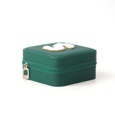 Caja de almacenamiento de joyas de regalo portátil personalizada de cuero pequeño verde oscuro Organizador de joyas Caja de almacenamiento de joyas