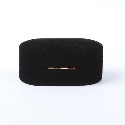 Envasado de joyas de terciopelo negro personalizado Engaño de boda Anillo doble Caja de joyas de lujo