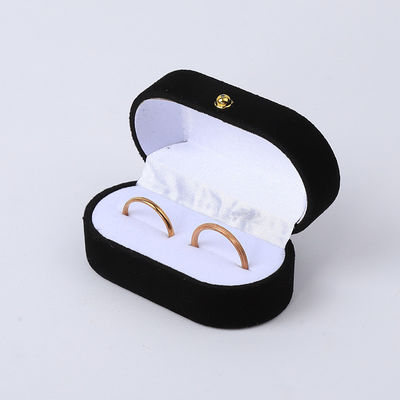 Envasado de joyas de terciopelo negro personalizado Engaño de boda Anillo doble Caja de joyas de lujo