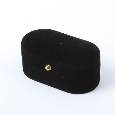 Envasado de joyas de terciopelo negro personalizado Engaño de boda Anillo doble Caja de joyas de lujo