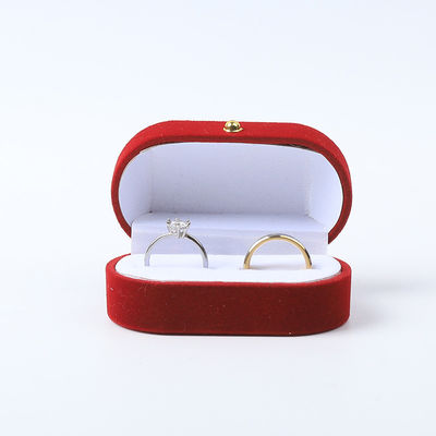 Caja de joyería de lujo personalizada de terciopelo rojo personalizada envasado de joyería boda compromiso caja de anillo doble