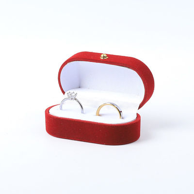 Caja de joyería de lujo personalizada de terciopelo rojo personalizada envasado de joyería boda compromiso caja de anillo doble