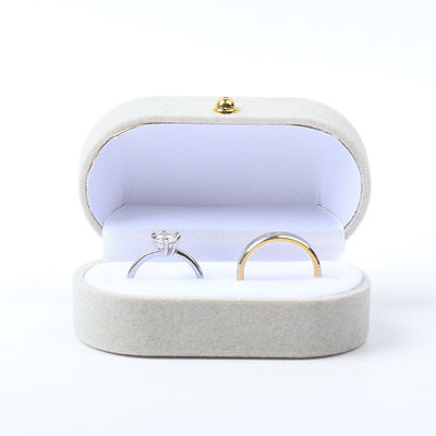 Caja de joyería de lujo personalizada de color gris terciopelo de joyería de embalaje de boda de compromiso de doble anillo de caja