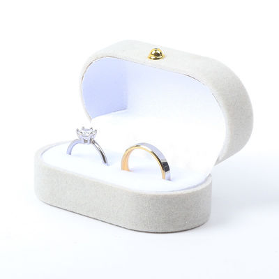 Caja de joyería de lujo personalizada de color gris terciopelo de joyería de embalaje de boda de compromiso de doble anillo de caja