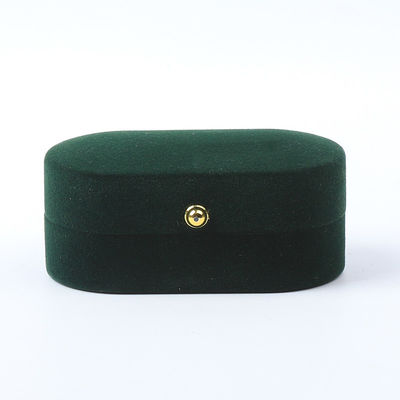 Bolsa de joyería de lujo de fabricación de lujo personalizada de color verde de terciopelo de joyería de embalaje de boda compromiso doble de anillo de caja con logotipo