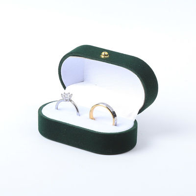 Bolsa de joyería de lujo de fabricación de lujo personalizada de color verde de terciopelo de joyería de embalaje de boda compromiso doble de anillo de caja con logotipo