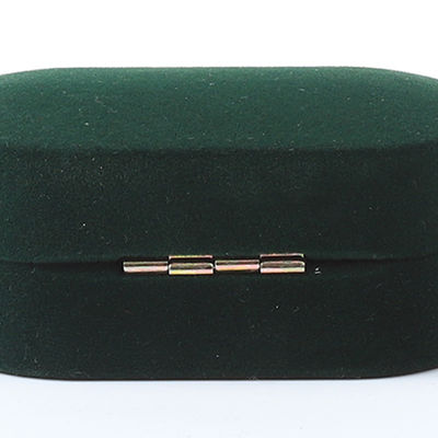Bolsa de joyería de lujo de fabricación de lujo personalizada de color verde de terciopelo de joyería de embalaje de boda compromiso doble de anillo de caja con logotipo
