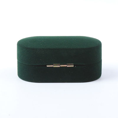 Bolsa de joyería de lujo de fabricación de lujo personalizada de color verde de terciopelo de joyería de embalaje de boda compromiso doble de anillo de caja con logotipo