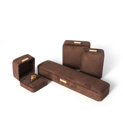 Hign final de lujo marrón flanela terciopelo joyería caja para brazalete collar anillo pendiente