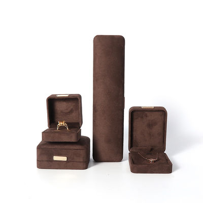 Hign final de lujo marrón flanela terciopelo joyería caja para brazalete collar anillo pendiente