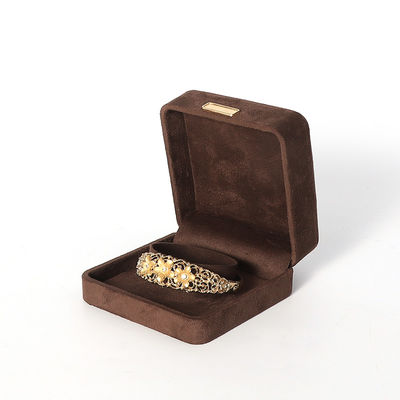 Hign final de lujo marrón flanela terciopelo joyería caja para brazalete collar anillo pendiente