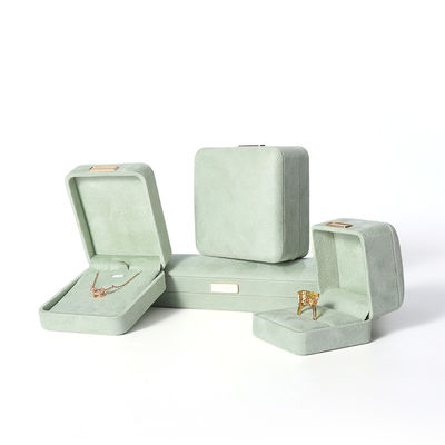 Caja de joyería de franela de terciopelo verde claro de lujo de alta gama para pulsera, collar, anillo y pendientes