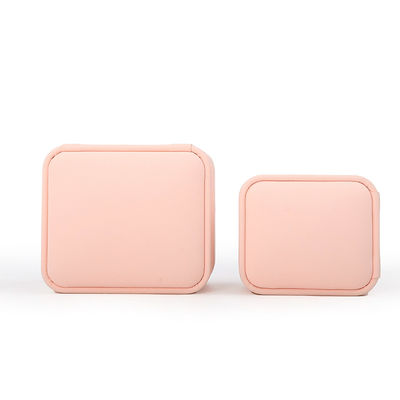 Venta al por mayor de joyería embalaje caja de anillo de joyería personalizada embalaje de lujo rosa joyería de cuero doble caja de anillo para el compromiso de la boda
