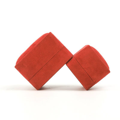 Envase de joyería al por mayor Caja de anillos Envase de joyería personalizado Lujo doble boda de compromiso Anillo de terciopelo rojo Caja con logo