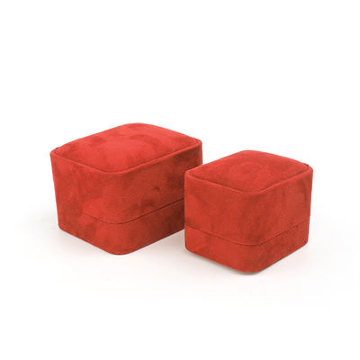 Envase de joyería al por mayor Caja de anillos Envase de joyería personalizado Lujo doble boda de compromiso Anillo de terciopelo rojo Caja con logo