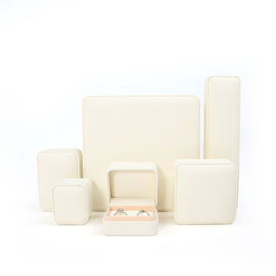 Caja de joyería de cuero blanco gran conjunto de joyas embalaje con logotipo personalizado