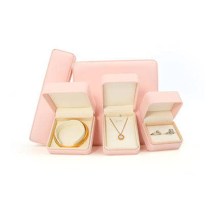 Caja de joyería de cuero rosa de calidad personalizada para almacenamiento de anillos