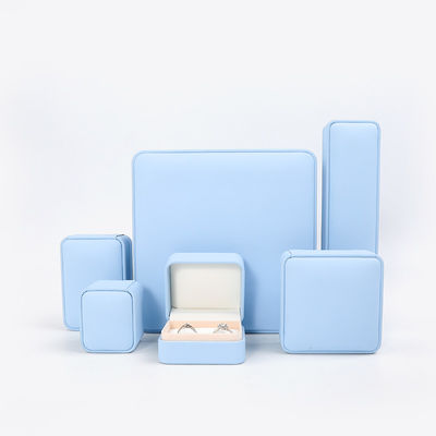 Caja de joyas de cuero azul claro para joyas grandes Conjunto de collar Brazalete de orejas Anillo de embalaje