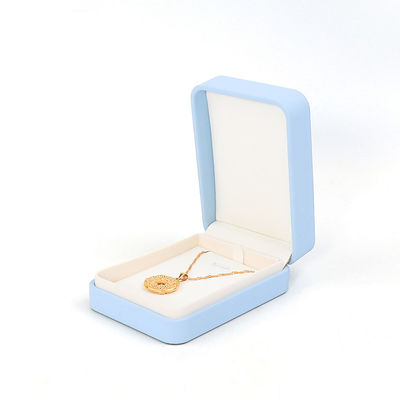 Caja de joyas de cuero azul claro para joyas grandes Conjunto de collar Brazalete de orejas Anillo de embalaje
