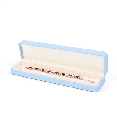 Caja de joyas de cuero azul claro para joyas grandes Conjunto de collar Brazalete de orejas Anillo de embalaje
