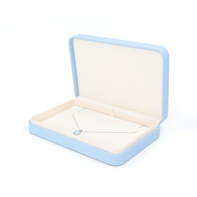Caja de joyas de cuero azul claro para joyas grandes Conjunto de collar Brazalete de orejas Anillo de embalaje