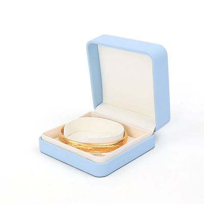 Caja de joyas de cuero azul claro para joyas grandes Conjunto de collar Brazalete de orejas Anillo de embalaje
