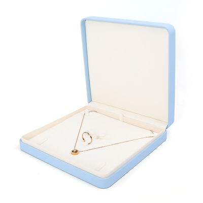 Caja de joyas de cuero azul claro para joyas grandes Conjunto de collar Brazalete de orejas Anillo de embalaje
