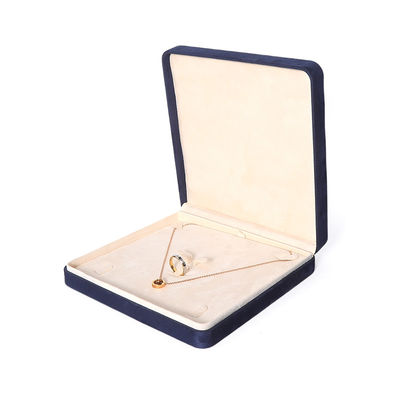 Caja de embalaje de joyería azul premium al por mayor de fabricación china, caja de embalaje personalizada de alta gama para conjuntos de joyería grandes, collar, pulsera, pendientes, anillo, embalaje cuadrado hecho a mano de terciopelo azul, caja de joyería con logotipo