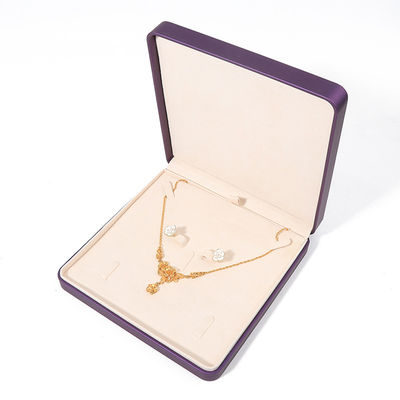Caja de embalaje de joyería de alta calidad de lujo personalizado conjunto de joyas grandes caja collar brazalete aretes anillo embalaje hecha a mano cuadrada de piel púrpura caja de joyas con logotipo