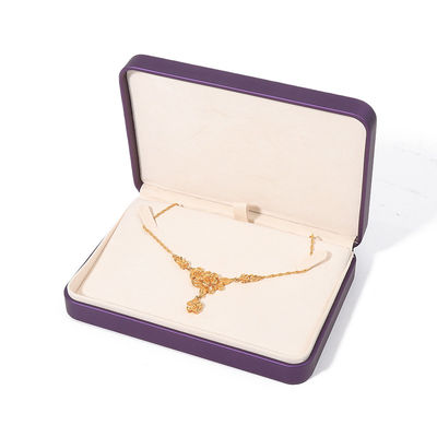 Caja de embalaje de joyería de alta calidad de lujo personalizado conjunto de joyas grandes caja collar brazalete aretes anillo embalaje hecha a mano cuadrada de piel púrpura caja de joyas con logotipo
