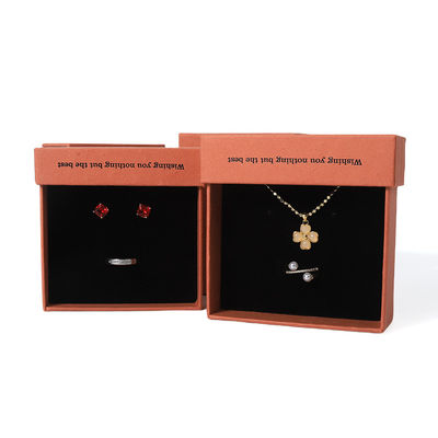 China fabricación al por mayor de alta calidad Caja de collar, pendientes, pulsera y anillo. Embalaje de joyería personalizado, ecológico, de cartón, papel, naranja, caja de joyería con cajón y logotipo.